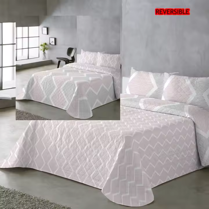 UNIFABRIC HOME TEXTIL Colcha Bouti Primavera Verano Reversible Color Magenda Mod.AZURA Cama 90 ,105,135 y 150  Ligeras y Suaves ,Incluye fundas de cojín,Termosellada No hace bolitas y facil planchado - 1