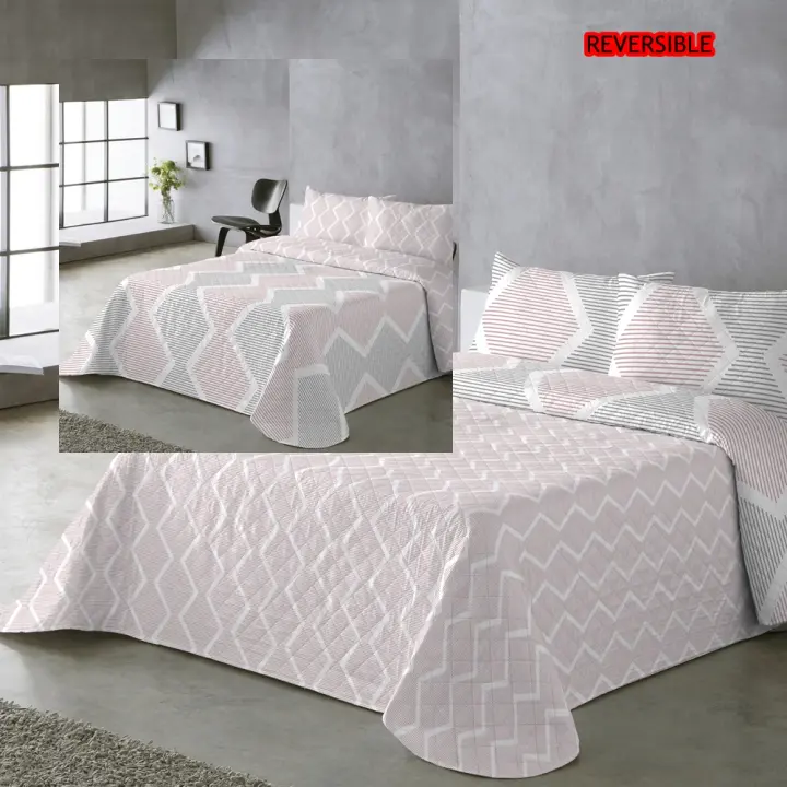 UNIFABRIC HOME TEXTIL Colcha Bouti Primavera Verano Reversible Color Magenda Mod.AZURA Cama 90 ,105,135 y 150  Ligeras y Suaves ,Incluye fundas de cojín,Termosellada No hace bolitas y facil planchado - 1