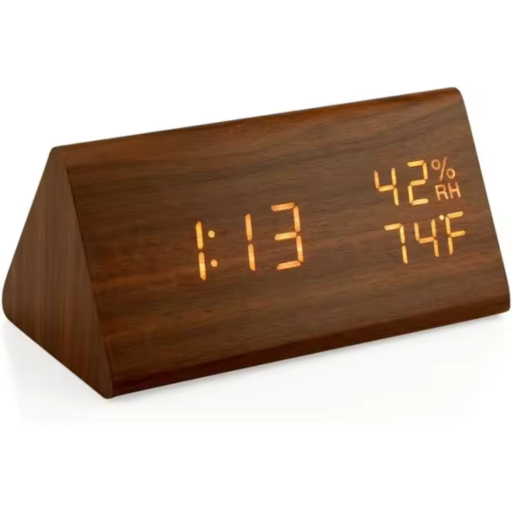 Reloj digital LED Reloj de escritorio con brillo ajustable con temperatura y humedad, 12/24 horas - 1