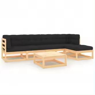 VIDAXL 3083785 juego de muebles de jardín con 6 piezas de madera de pino maciza y cojines gris antracita - 1