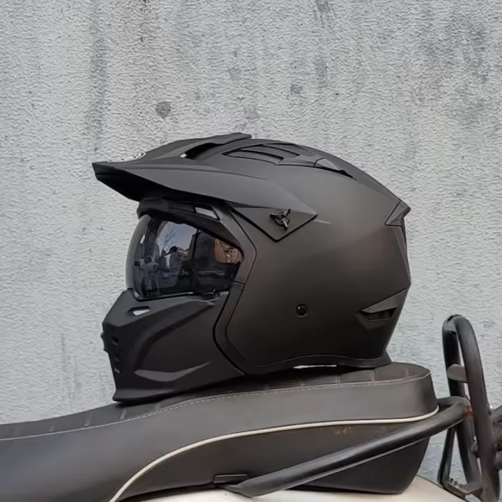 Casco Motocicleta ORZ Vintage Black Warrior Combinado Medio Y Completo Para Cruce Casco Motorcross Unisex Abs Material - 1