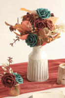 25pcs Flores Artificiales Verdes Turquesas Y Terracota Ombre Con Ramas Rosas PE Para DIY Arreglo De Boda Decoración Del Hogar - details 3