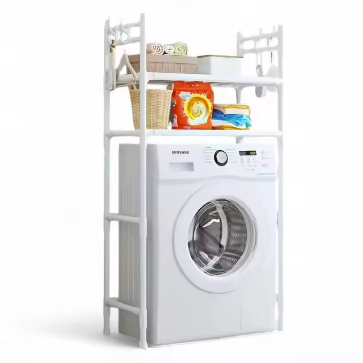 Soporte de lavadora de doble capa sobre el inodoro, acero inoxidable, estantería multifuncional, para cuarto de lavado, cocina, sala de estar, sin electricidad, estantes, ahorro espacio - 1
