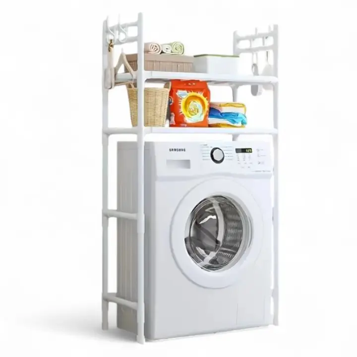 Soporte de lavadora de doble capa sobre el inodoro, acero inoxidable, estantería multifuncional, para cuarto de lavado, cocina, sala de estar, sin electricidad, estantes, ahorro espacio - 1