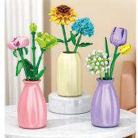 Bloques De Construcción Con Diseño De Flores 13 Estilos Rosas Lavanda Durazno Lirio De Valldoreix Tulipán Adornos Para El Hogar DIY Para Adultos - details 1