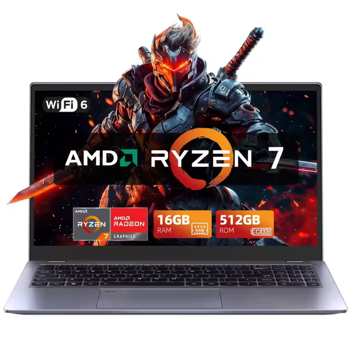 VANWIN Portátil, IPS de 15,6 pulgadas 1920x1080, AMD Ryzen 7 6800H , hasta 2,5 GHz, 16GB RAM, 512 SSD, WiFi6, Bluetooth 5,3, Enendido/Apagado 170 °, tipo-C, HDMI, 2USB 3,2 con webcam privacidad PADD - 1