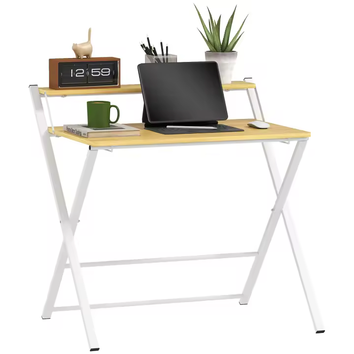 HOMCOM Escritorio Plegable Mesa de Escritorio Plegable con Estante Abierto Escritorio Pequeño para Estudio Hogar Oficina 86x66x82 cm Natural - 1