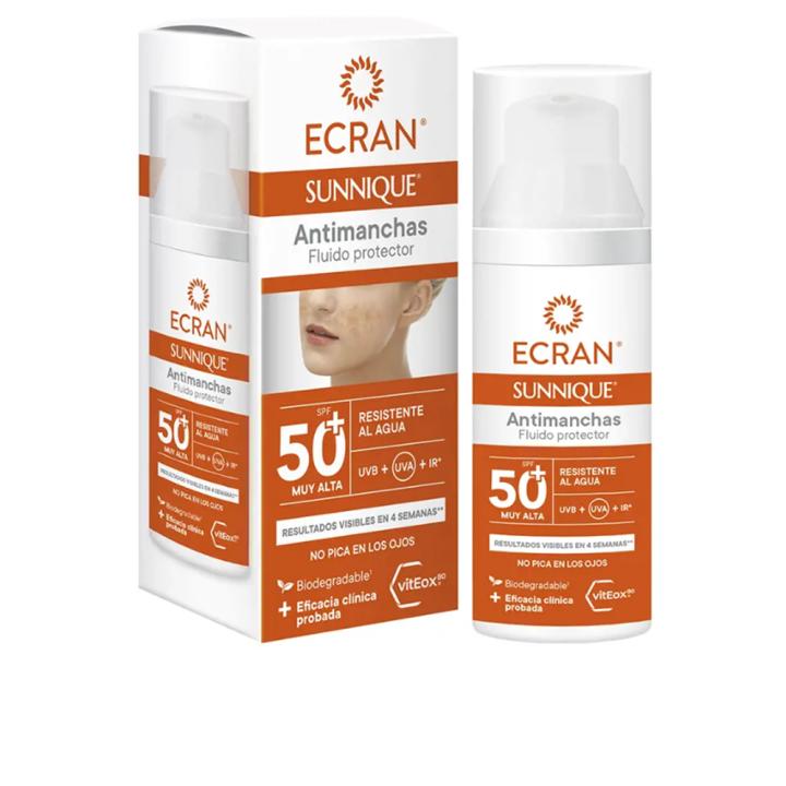 Protector solar Ecran Antimanchas 50+ con resistencia al agua 50 ml para uso diario en rostro y cuerpo, ideal para… — oferta en Miravia