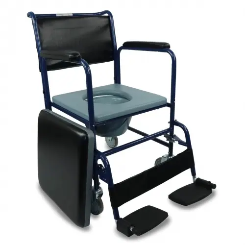 Silla con WC con Tapa Mobiclinic® Ruedas para fácil Transporte Sistema de frenado Reposapiés abatibles y extraíbles Inodoro extraíble Reposabrazos y Asiento Acolchados y abatibles Acero - 1