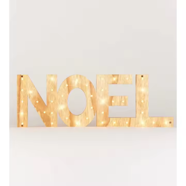 DECORACIÓN de Interiores de Navidad, Efecto Madera, Marrón, decoración con luces, decoración NOEL, 44x15x3,5 CM, máxima calidad, navideño, regalo de navidad, con caja regalo. - 1
