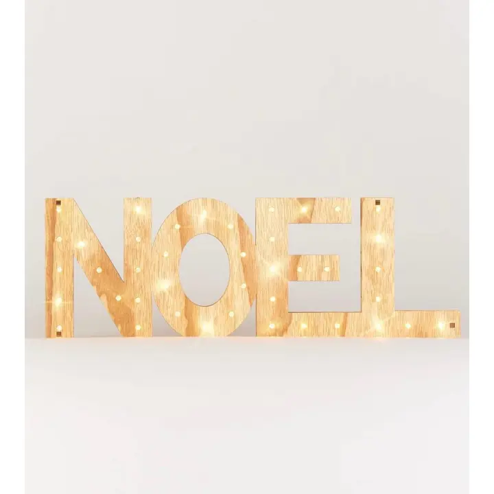 DECORACIÓN de Interiores de Navidad, Efecto Madera, Marrón, decoración con luces, decoración NOEL, 44x15x3,5 CM, máxima calidad, navideño, regalo de navidad, con caja regalo. - 1