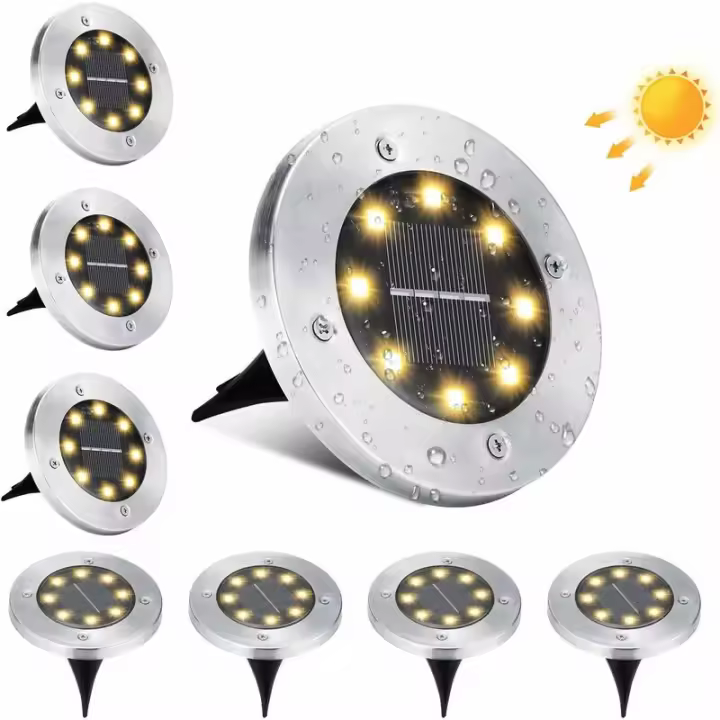 Lámpara de jardín exterior Jardín, 8 focos solares LED IP65 Acero inoxidable Iluminación solar incorporada para escaleras de puente, patio, escaleras, blanco cálido 8 piezas [clase en - 1