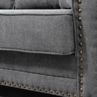 HOMCOM Sofá de 3 Plazas Sofá de Salón Moderno Tapizado en Poliéster con 2 Cojines Ribete de Cabeza de Clavo y Patas de Madera 196x80,5x89 cm Gris - details 3