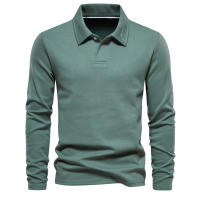 Primavera y otoño nuevos hombres lavados de manga larga con cuello casual tops de color sólido solapas de moda polo versátil - details 3