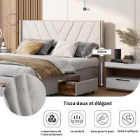 Cama tapizada con cajones de almacenamiento y somier de láminas, diseño capitoné en tela de lino, beige, 140x200 cm / 160x200 cm - details 3
