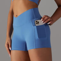 Shorts Deportivos Sin Costuras Cintura Alta Push up Yoga Elásticos Para Gimnasio Y Correr Shorts Transpirables De Poliéster Y Nylon - details 7
