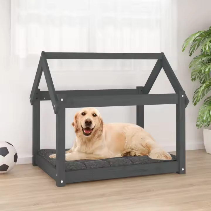 vidaXL Cama para perros madera maciza de pino gris 81x60x70 cm - 1