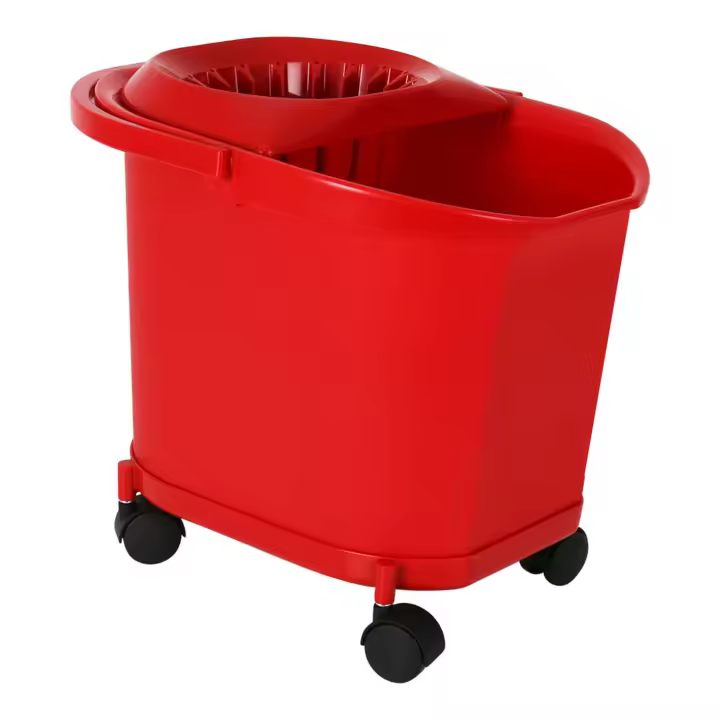 KETY - CUBO 16L CON RUEDAS ASA Y ESCURRIDOR COLOR ROJO  - Cubo Escurridor con Sistema de Prensado Eficiente - Cubo Escurridor Fácil de Almacenar - Cubo Escurridor Resistente y Duradero - Cubo Escurridor Diseño Innovador - Cubo Escurridor Diseño Compacto - 1