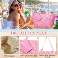 Bolso de playa plegable grande con cremallera - Bolso de hombro ligero y duradero con monedero incluido, ideal para compras, camping y viajes, diseño de hojas tropicales impreso, múltiples colores disponibles - details 3
