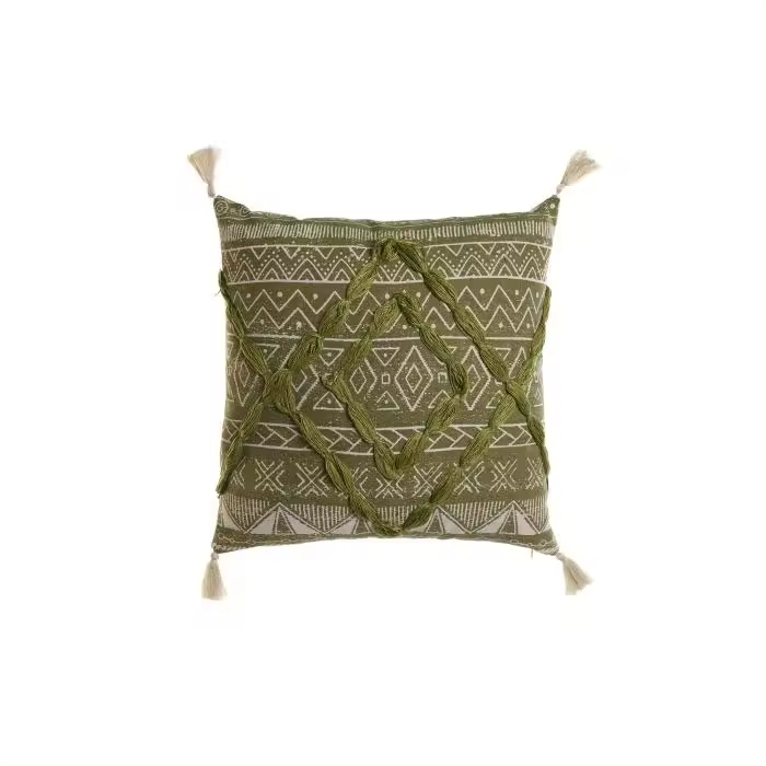Cojín de estilo boho de color verde/beige para decoración (relleno incluido) - 1