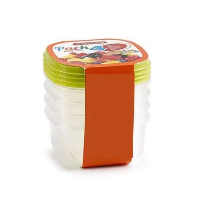 NAKLOE - Fiambrera - (Pack 4 fiambreras) - Fiambrera cuadrada - Fiambreras multiusos - Fiambreras de diferentes capacidades - Fiambreras cuadradas de diferentes capacidades - Recipientes para alimentos - 1
