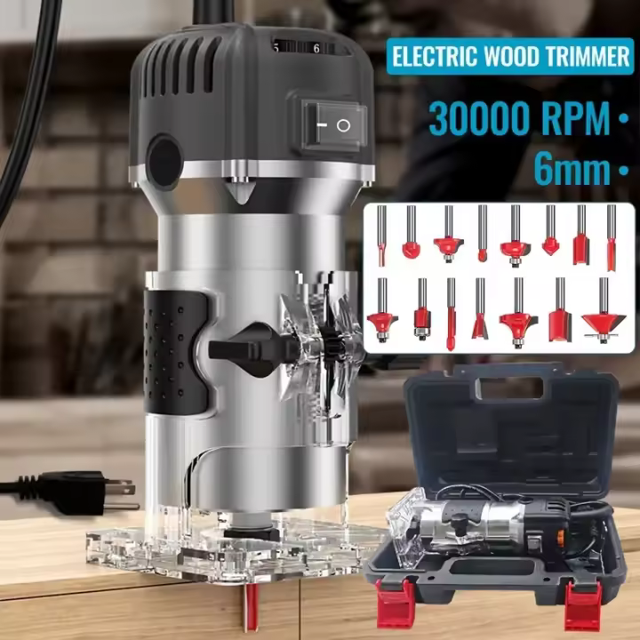 Máquina de recorte eléctrica de 6 velocidades, 800W, 33000rpm, fresado de carpintería, grabado a mano, enrutador de bordes de madera, recortadora, herramientas eléctricas para el hogar, bricolaje - 1