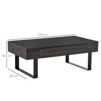 HOMCOM Mesa de Centro Rectangular Mesa Auxiliar con Cajón y Patas Elevadas de Metal Estilo Moderno para Salón Oficina 110x60x40 cm Gris Oscuro - details 2