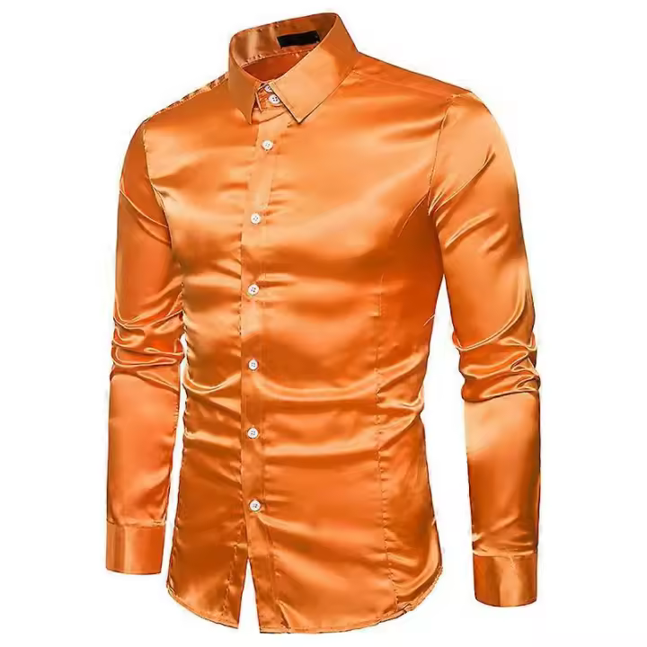 Camisa de vestir de lujo del satén de los hombres, camisas de esmoquin slim fit - 1