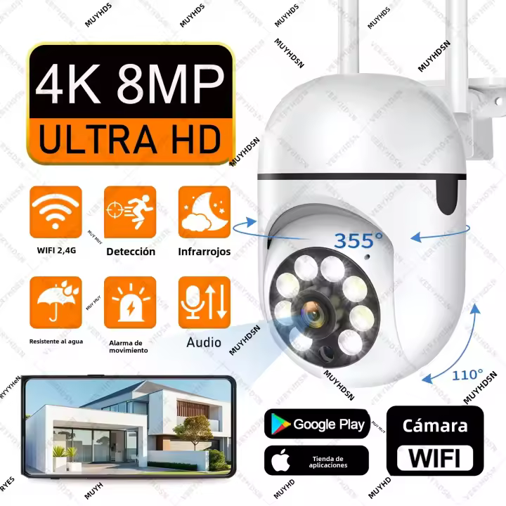 Cámara De Seguridad Exterior IP WiFi 8MP 2.4G Con Zoom De 4X Detección AI Visión Nocturna HD Resistente Al Agua IP66 - 1