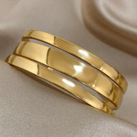 Pulsera De Acero Inoxidable Gruesa Para Mujer Con Tres Capas Liso Plataforma De Moda Impermeable Anillo De Bangles Ancha Dorado - details 5