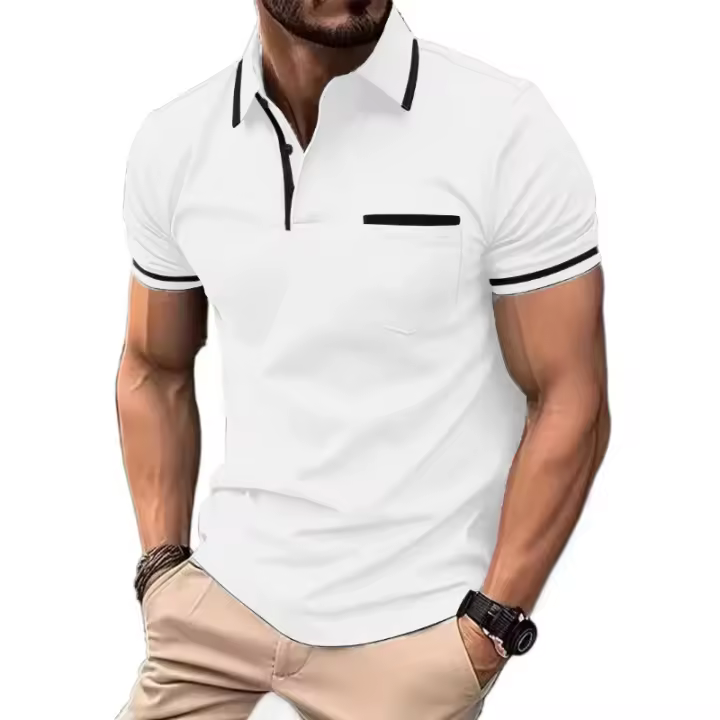Camisa Polo Hombre Cuello En Cuello Corto Transpirable Casual Clásica Con Contraste Y Bolsillos Ligera Para Verano Streetwear - 1