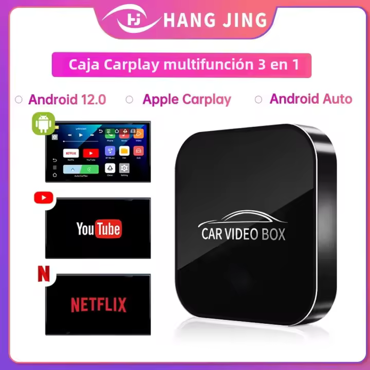 Smart Video Box 3en1 Android 12.0 Con Carplay Y Android Auto Adaptador Cable a Inalámbrico Multimedia Con Netflix Y YouTube - 1