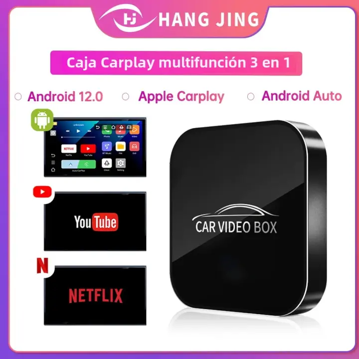 Smart Video Box 3en1 Android 12.0 Con Carplay Y Android Auto Adaptador Cable a Inalámbrico Multimedia Con Netflix Y YouTube - 1