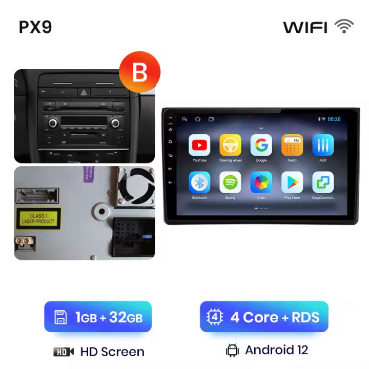 AWESAFE inalámbrico CarPlay Android Auto Radio para Audi A4 B6 B7 2000 2001 2002 2003 2004 2005 2006 2007 2008 2009 coche reproductor multimedia GPS 2 din autoradio volante controles RDS Bluetooth - 1