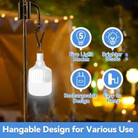 Bombilla LED de emergencia, Bombilla LED DE EMERGENCIA recargable por USB de 100W with 5 Modos de iluminación, Bombilla LED DE EMERGENCIA recargable portáthil with Gancho para Tienda de campaña de picnic al Baire libre - details 0