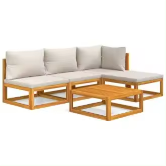 VIDAXL set de sofás con reposapiés de jardín de 5 piezas fabricado en madera maciza con cojines gris claro vida xl - 1