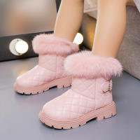 Botas De Invierno Para Niñas De Moda Con Pelo De Pluma Grueso Y Cálido Color Sólido Botas Cortas Para Niñas Estilo Británico Con Cierre SLIP-ON Talla Verdadera - details 8