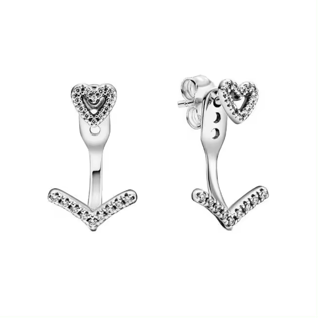 Pandora Pendientes de Corazón de Espina Wish de Plata de Lei con ciritas cúbitas/tamaño: 1,7 cm, Metal Precioso, Circonia cúbica, Viene con embalaje de Caja de regalo original. - 1