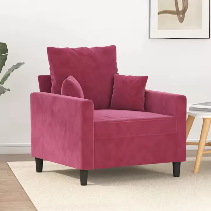 vidaXL Sillón de terciopelo rojo tinto 60 cm - 1