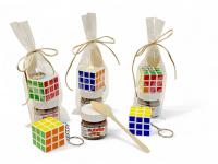 Lote de 10/15 regalos para niñas niños Nutella mini con cucharita de madera y cubo mágico de colores en bolsa de regalo lazo color champan regalos para niñas niños cumpleaños comuniones bodas regalos originales para niños - details 4