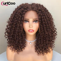 Pelucas Sintéticas De Encaje Frontal CurlyCoo Para Mujeres Negras Cortas Enredadas Bob Ombre Onda Natural Peluca De Cosplay - details 5