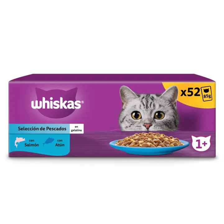 Whiskas Comida Húmeda para Gatos Adultos Selección Pescados en Gelatina 13x4x85g - 1