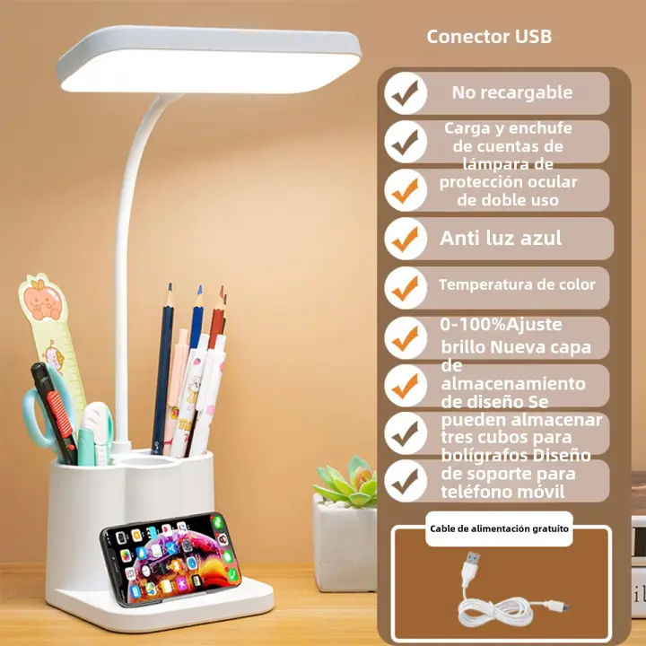 Lámpara De Mesa LED USB Con Protección Ocular 3 Colores Luz Nocturna Para Lectura Estudio Dormitorio Estilo Moderno ABS - 1
