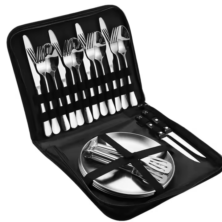 Camping cuadertos kit organizador utensilio de picnic conjunto Placa Arce inoxidable Cuchillo Tenedores pinzas senderismo 10/20 unids - 1