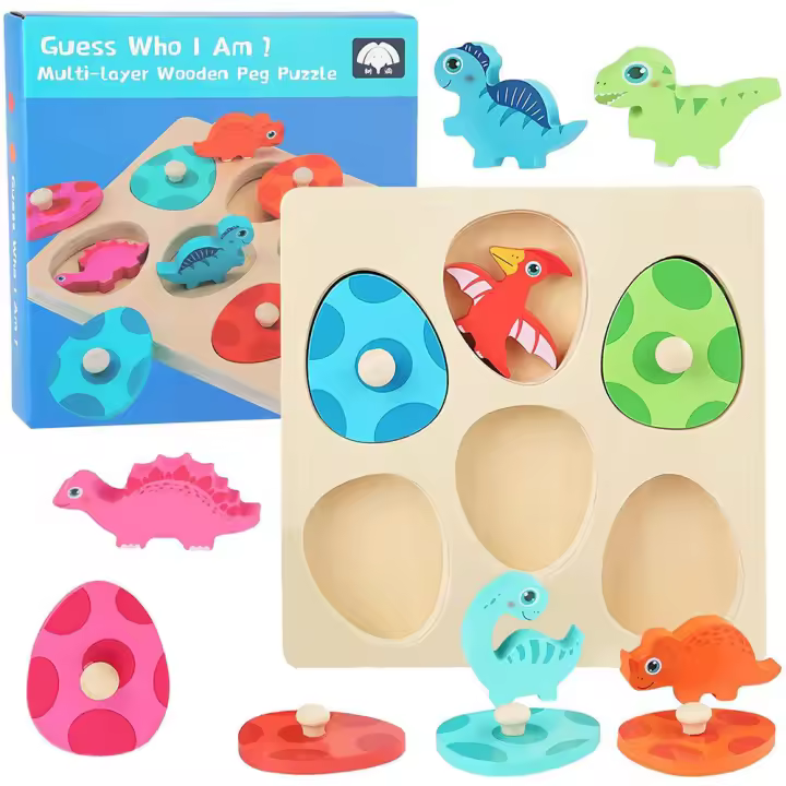 Puzzle De Dinosaurio De Madera Juego Educativo Montessori Para Niños Juguete De Aprendizaje Temprano De 3D Regalo Para Niños De 3-6 Años - 1