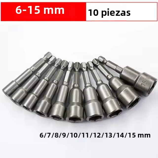 Juego De Llaves De Impacto Magnéticas 6mm-15mm Con Adaptador De Broca 1/4 Para Taladro Y Drivers De Impacto Material De Acero Crômio-válvulo - 1