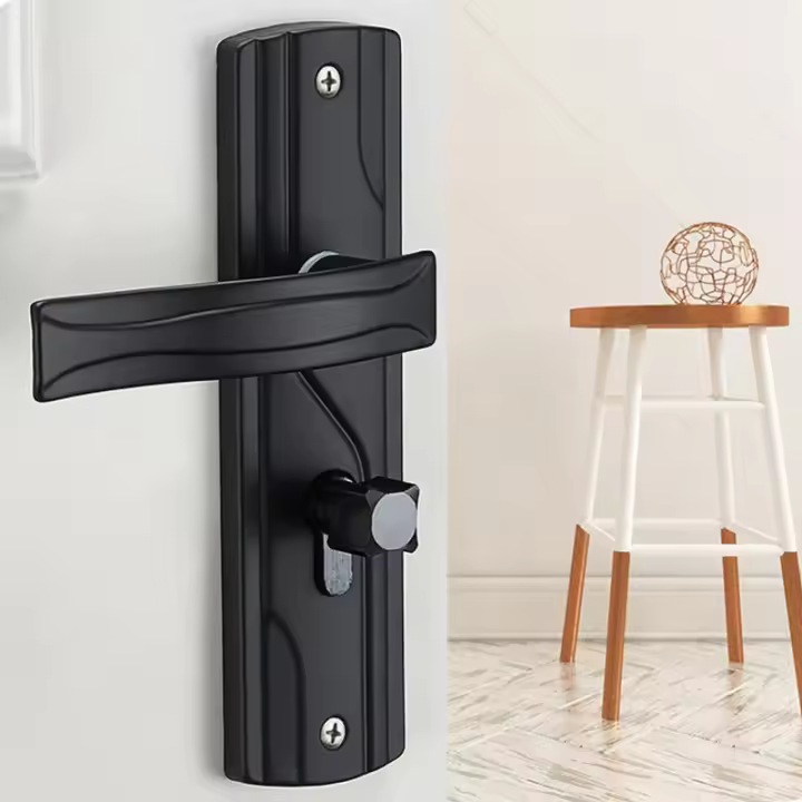 Juego De Cerradura De Puerta Con Manija Negra De Acero Manganéz Aumentada Para Dormitorio Y Baño Rotación Suave Incluye Llaves - 1