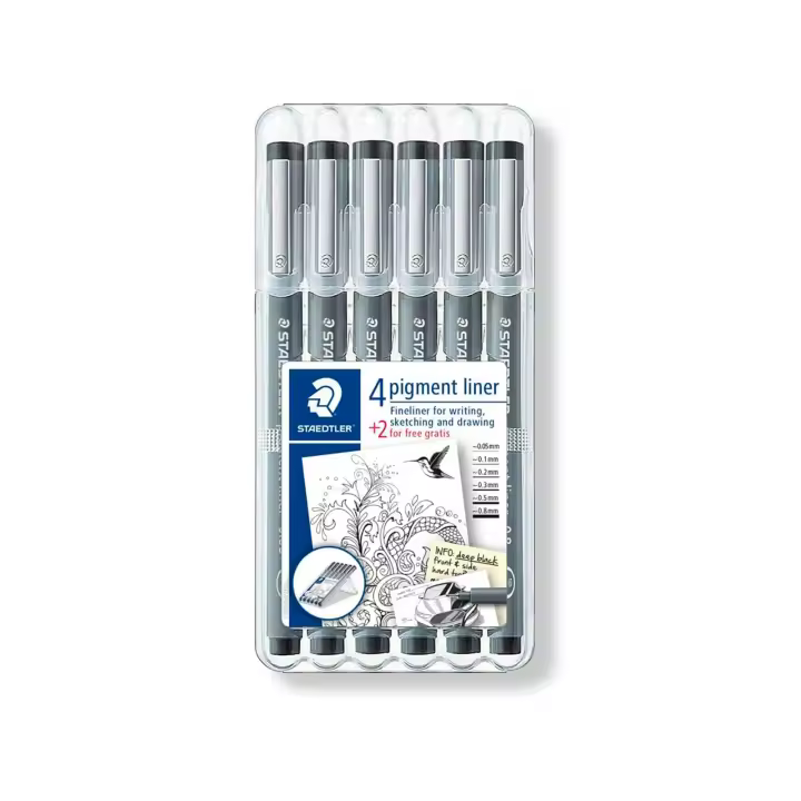 STAEDTLER Pigment Liner - Estuche de 6 Rotuladores Calibrados Fineliner. Negro - 1