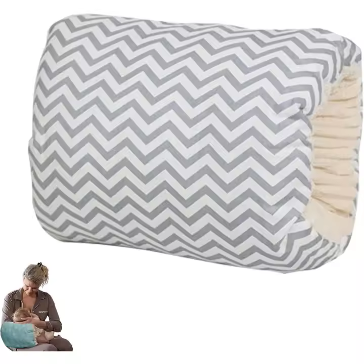 Almohada de cuna, almohada de Brazo para Lactancia, almohada de Brazo para Lactancia, almohada de Algodón Puro con terciopelo Gris a Rayas. - 1