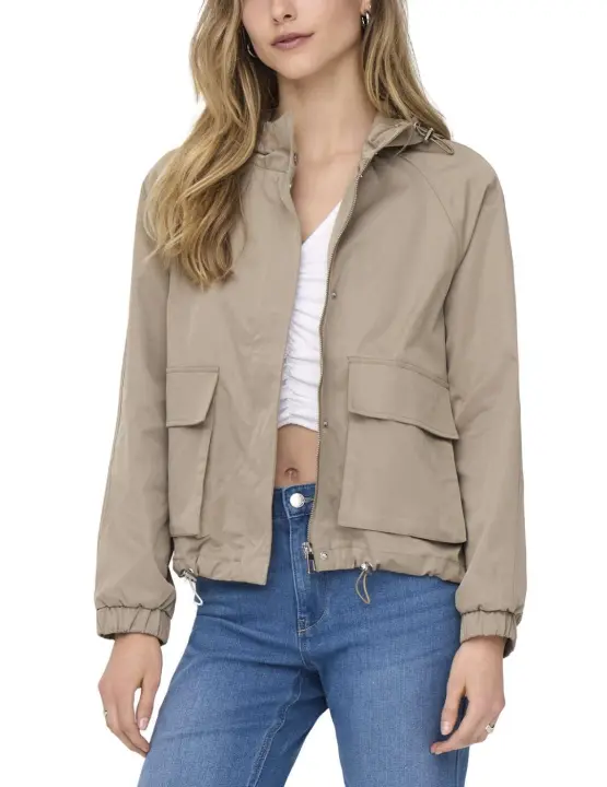 Chaqueta Only Poppi beige con capucha para mujer - 1